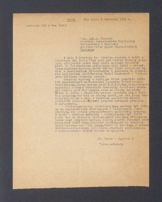 W dniu 3 kwietnia br. otwarta została w Delhi (...) wystawa rysunków prof. T. Kulisiewicza [...]