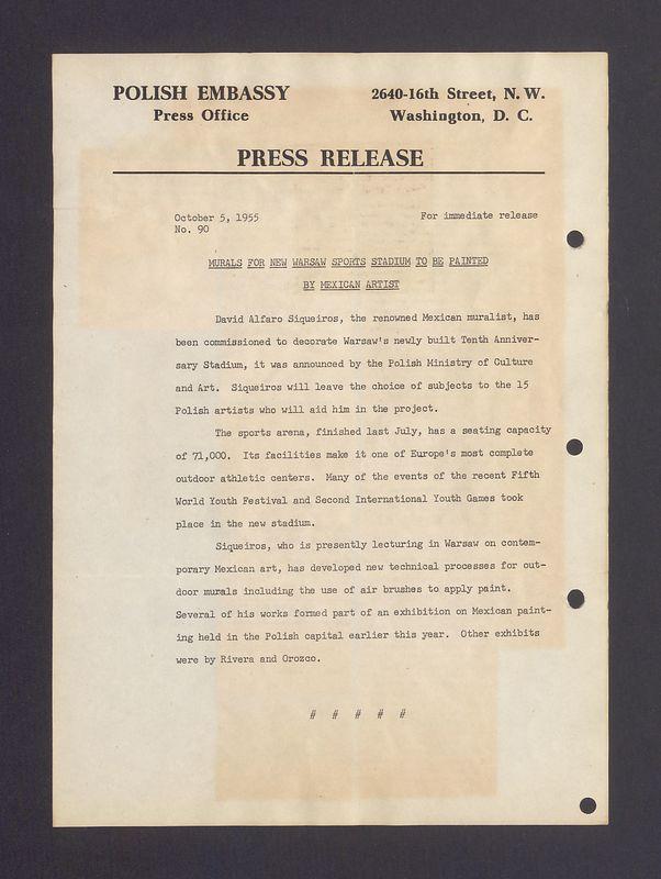 Press release. Murals for new Warsaw sports stadium to be painted by mexican artist