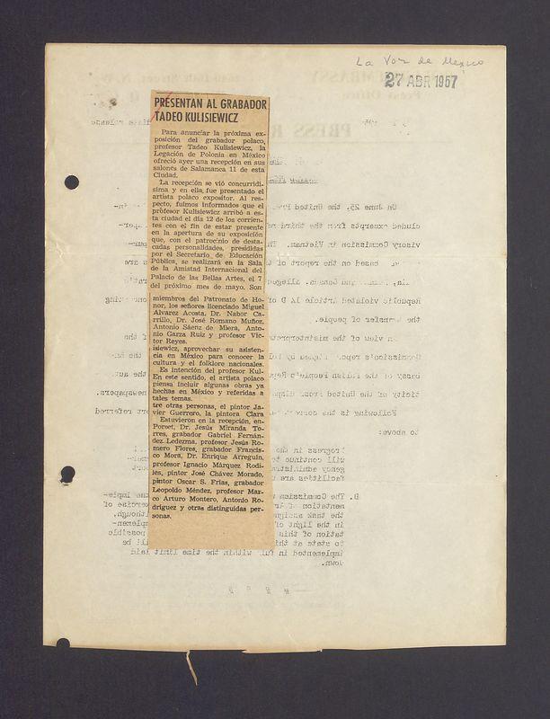 Presentan al Grabador Tadeo Kulisiewicz