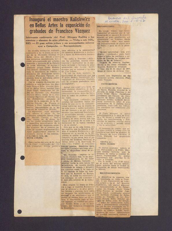 Inauguro el maestro Kulisiewicz en Bellas Artes la exposicion de grabados de Francisco Vazquez
