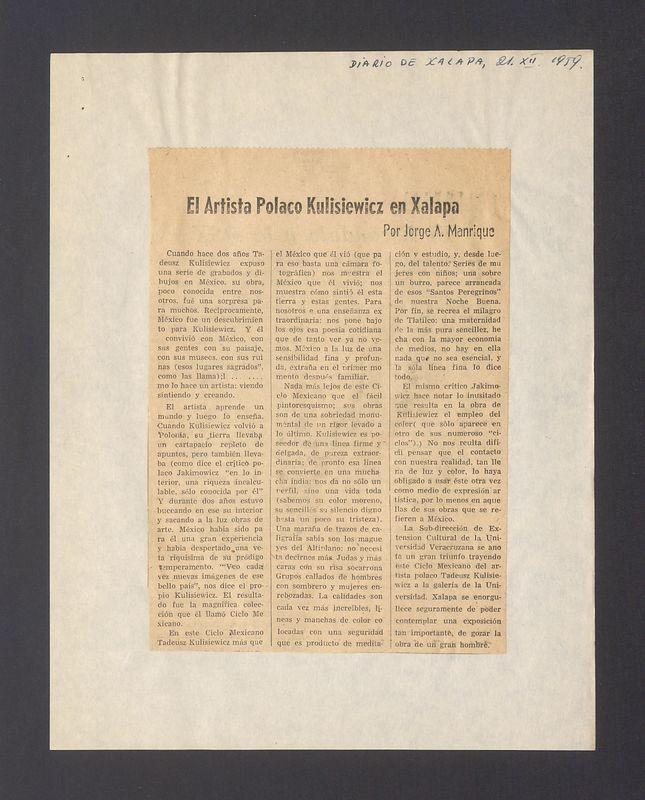 El Artista Polaco Kulisiewicz en Xalapa