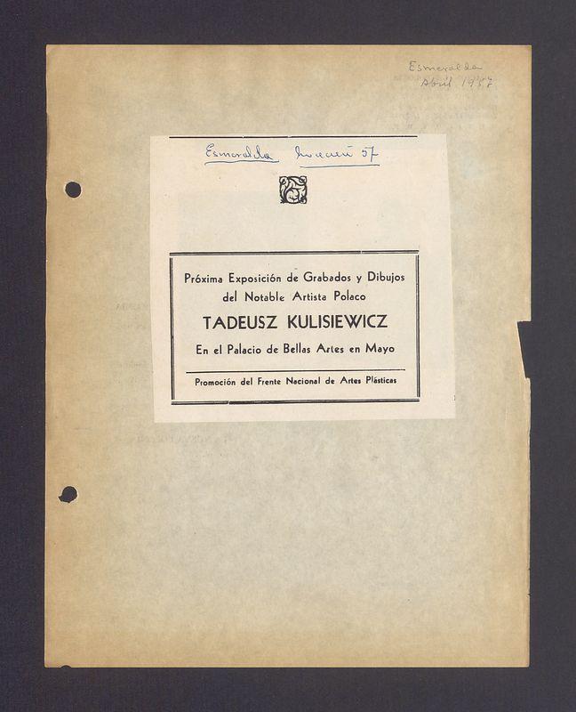 Proxima Exposicion de Grabados y Dibujos del Notable Artista Polaco Tadeusz Kulisiewicz