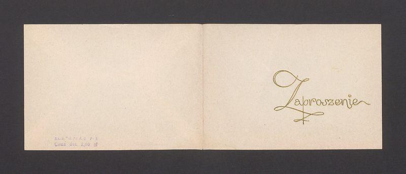 Zaproszenie na ślub Marii Zawada i Feliksa Szlembarskiego