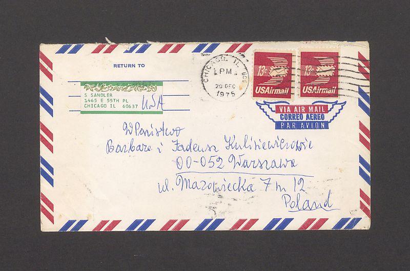 Koperta, adr. W. Państwo Barbara i Tadeusz Kulisiewiczowie