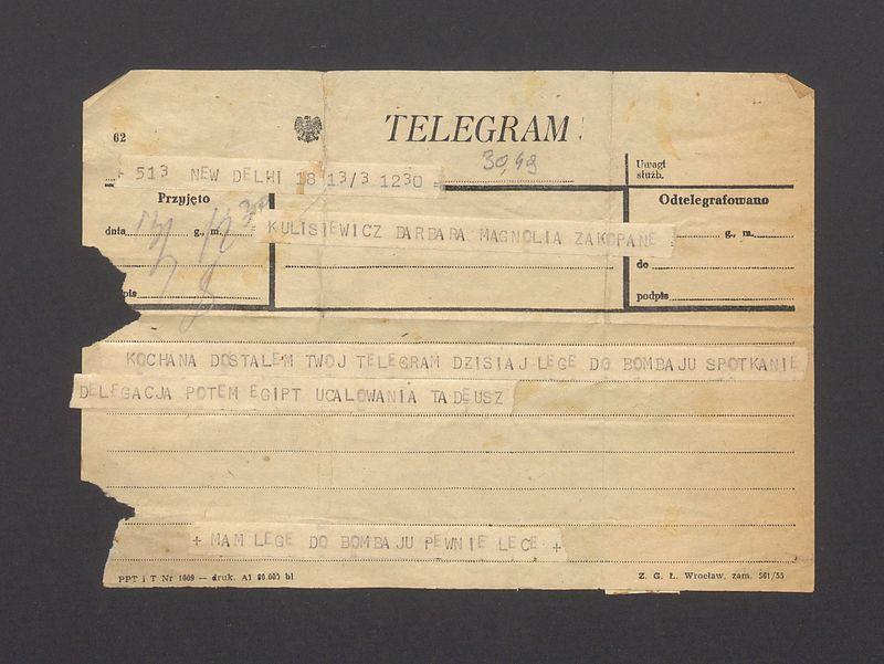 Telegram. Kochana dostałem twój telegram [...]