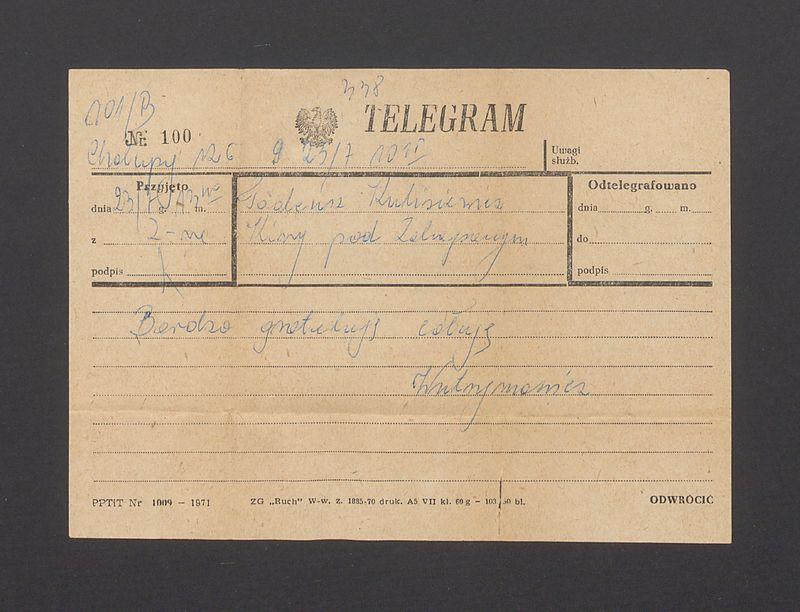 Telegram. Bardzo gratuluję całuję [...]