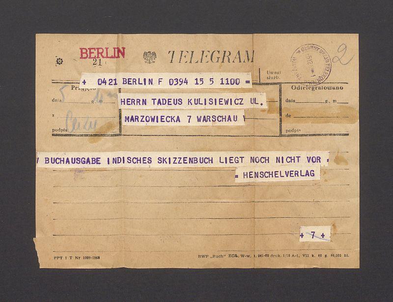 Telegram. Buchausgabe indisches skizzenbuch [...]
