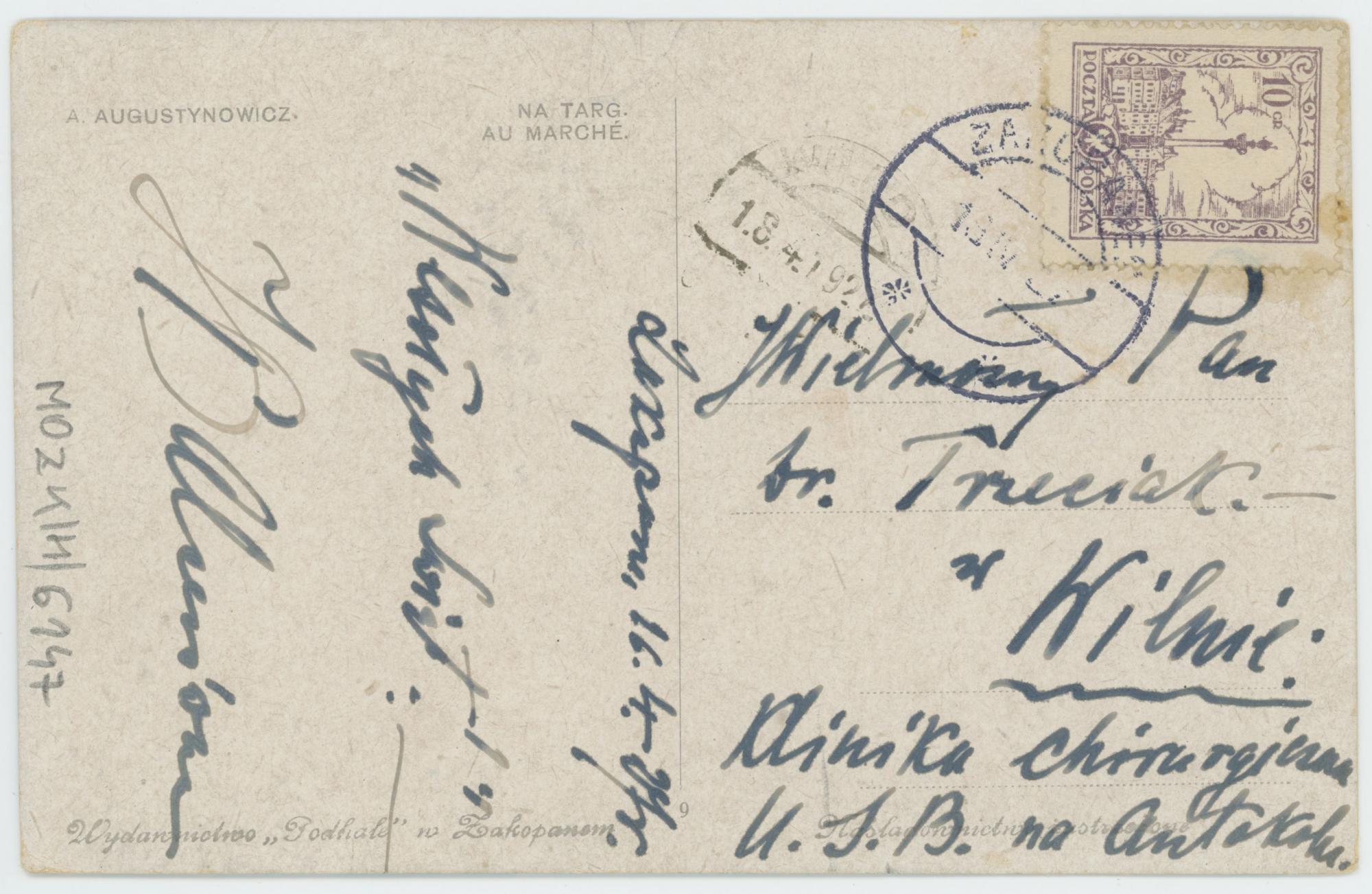 Kartka pocztowa adresowana do Mieczysława Trzeciaka