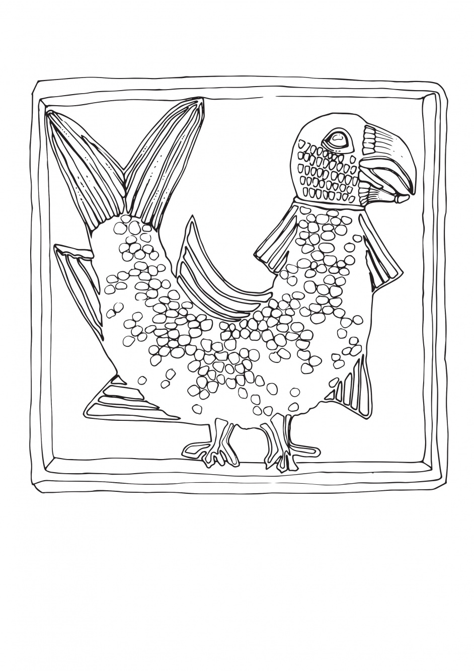 Kafel z wyobrażeniem ryby-ptaka do kolorowania