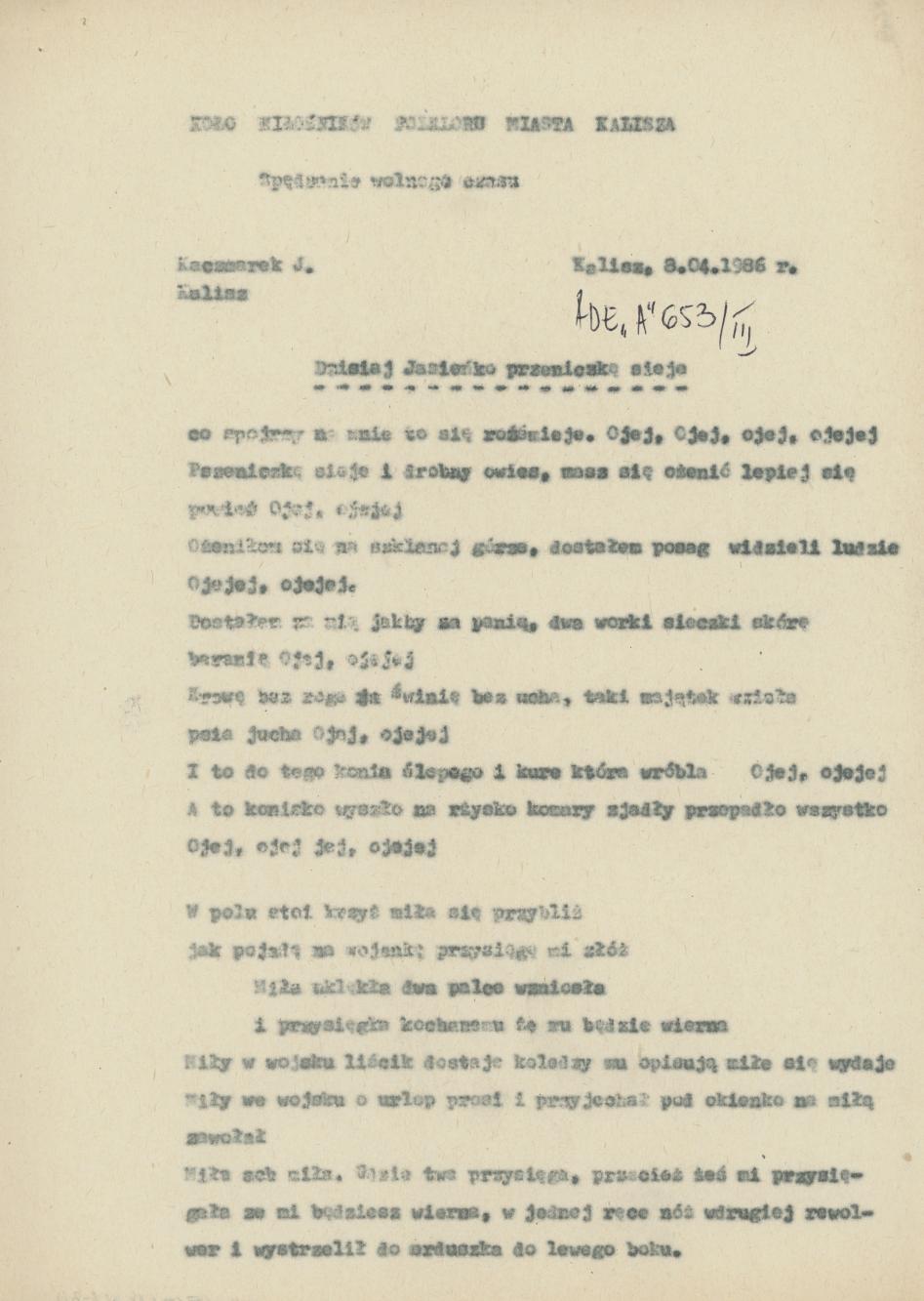 Dzisiaj Jasieńko przeniczkę sieją