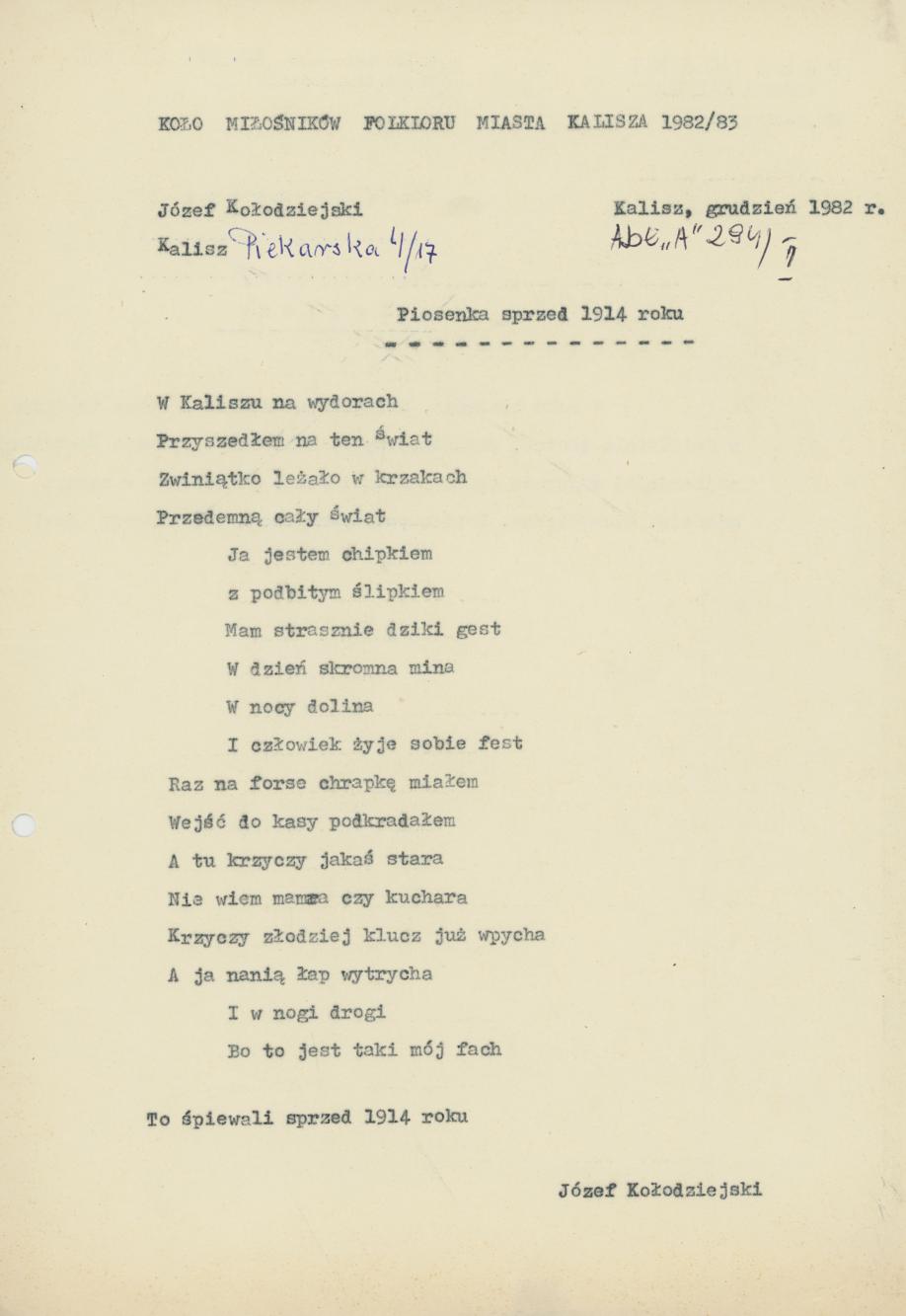 Piosenka sprzed 1914 roku