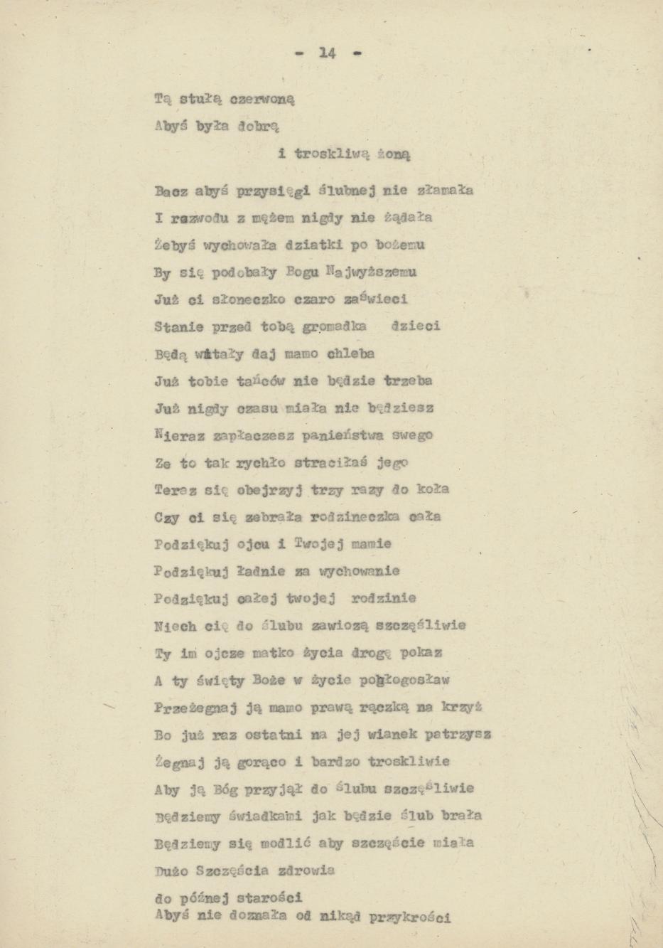 Śpiewy ludowe weselne na terenie miasta Kalisza i powiatu śpiewane dowcipy i przysłowia