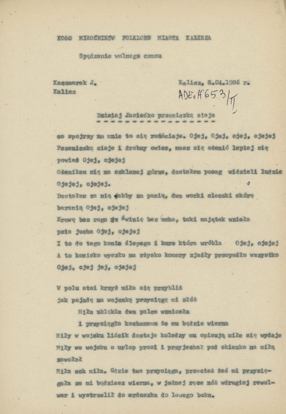 Dzisiaj Jasieńko przeniczkę sieją