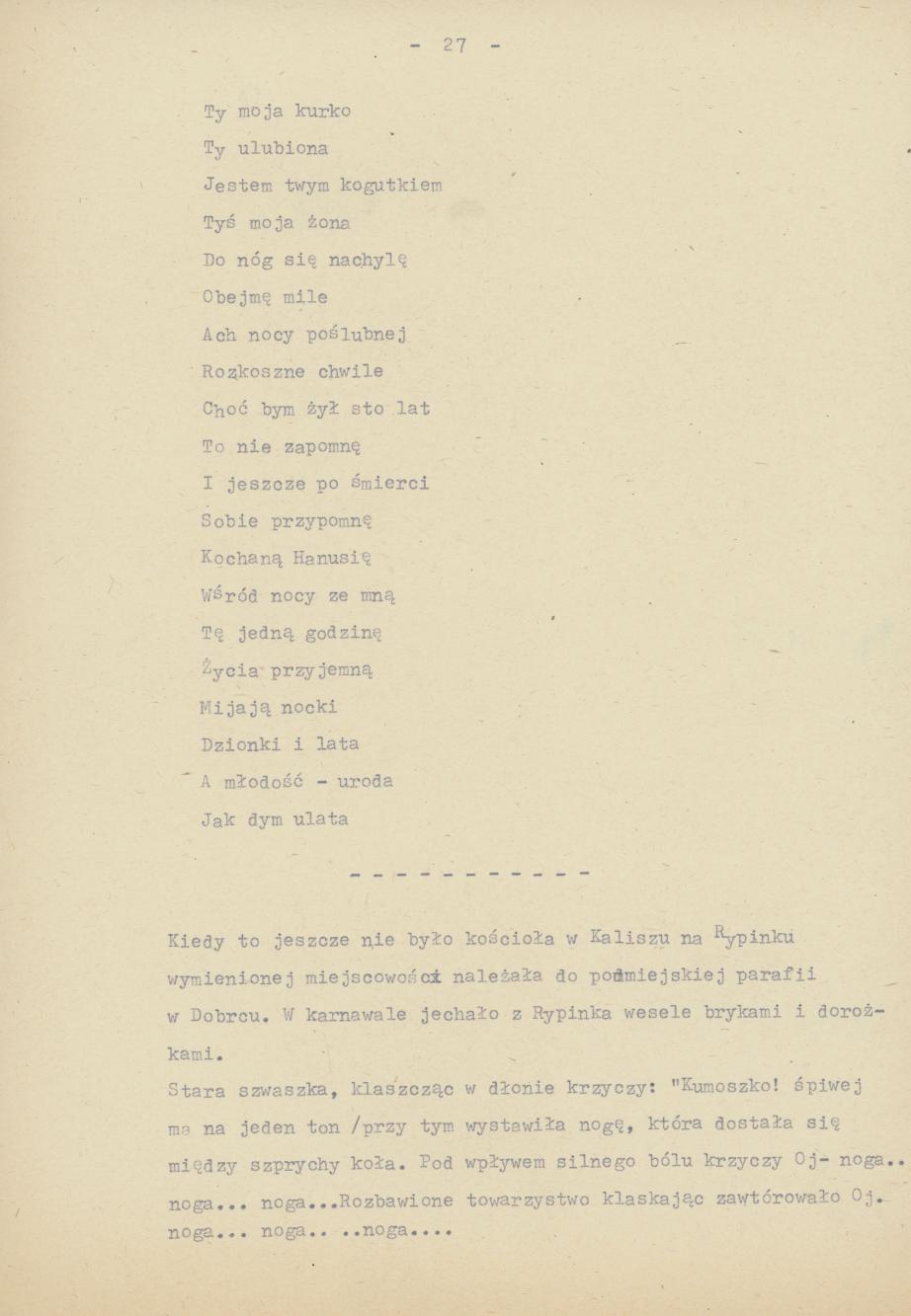 Śpiewy ludowe weselne na terenie miasta Kalisza i powiatu śpiewane dowcipy i przysłowia