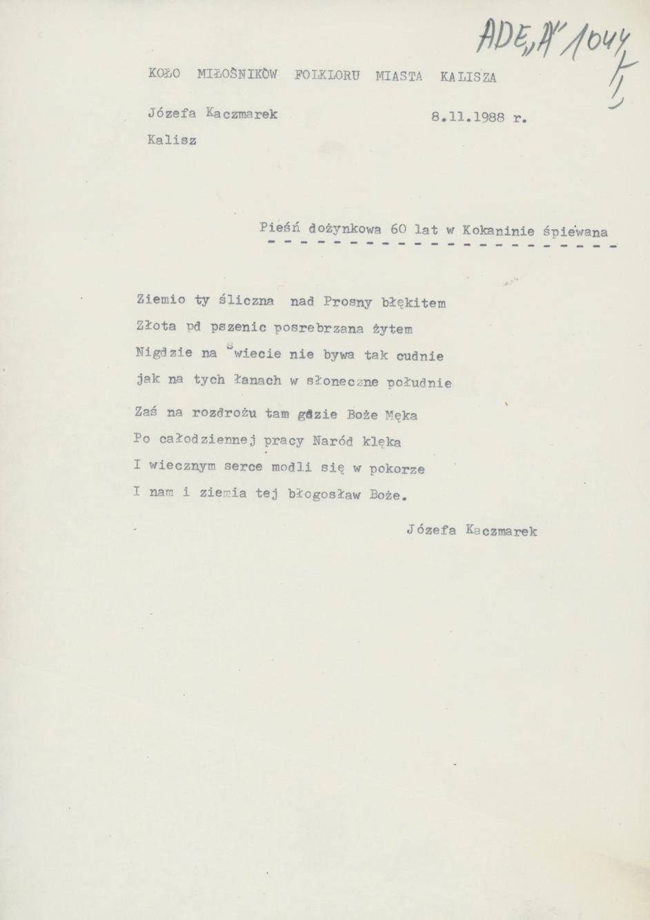 Pieśń dożynkowa 60 lat w Kokaninie śpiewana