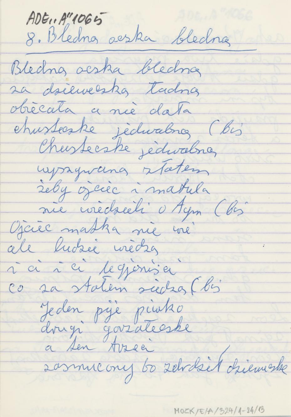 Zeszyt - Kaliskie przedwojenne piosenki, cz. I