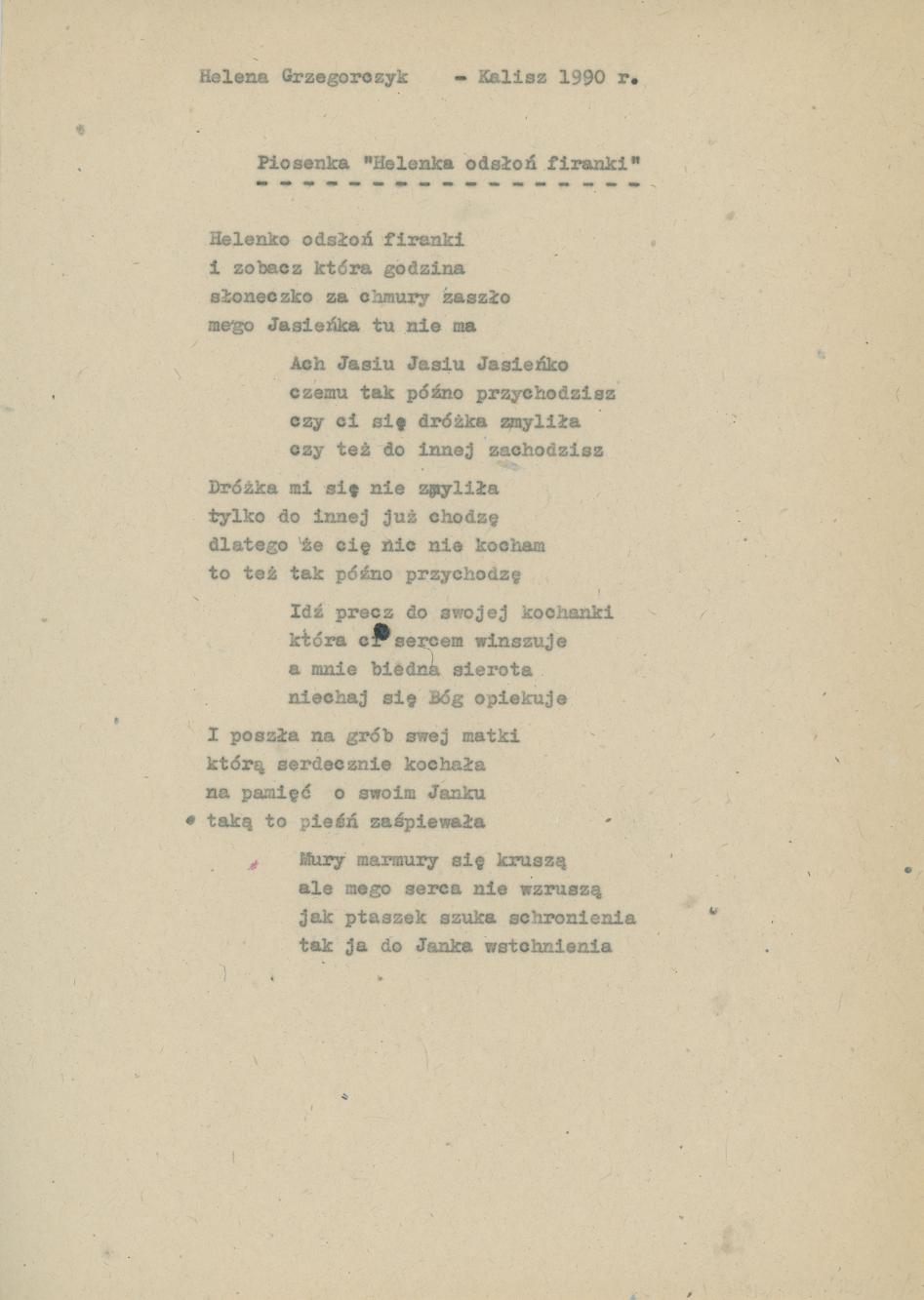 Piosenka "Helenka odsłoń firanki"