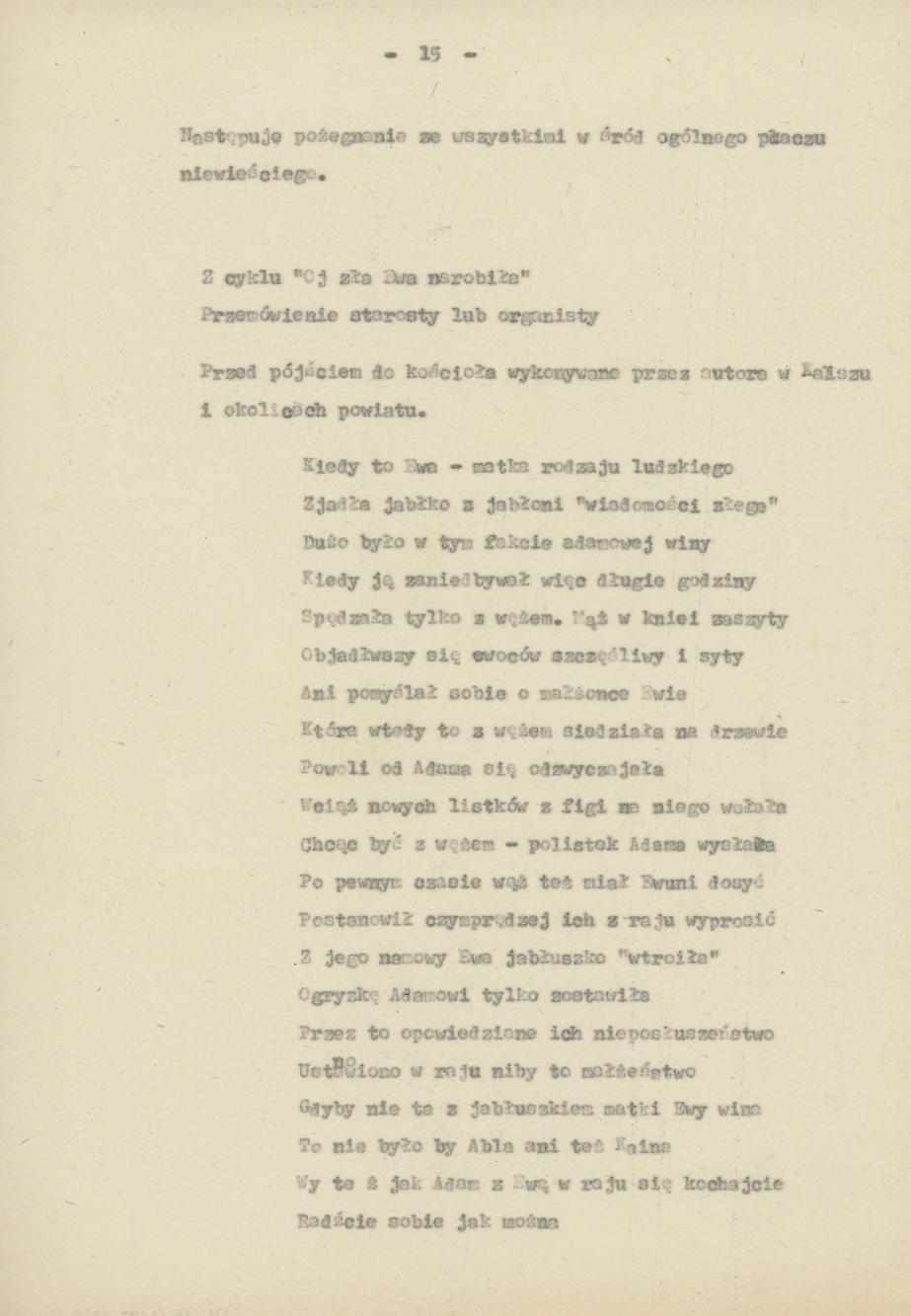 Śpiewy ludowe weselne na terenie miasta Kalisza i powiatu