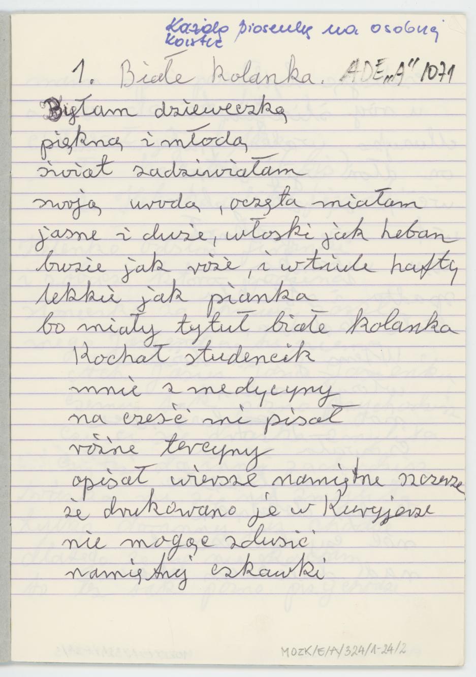 Zeszyt - Kaliskie przedwojenne piosenki, cz. I