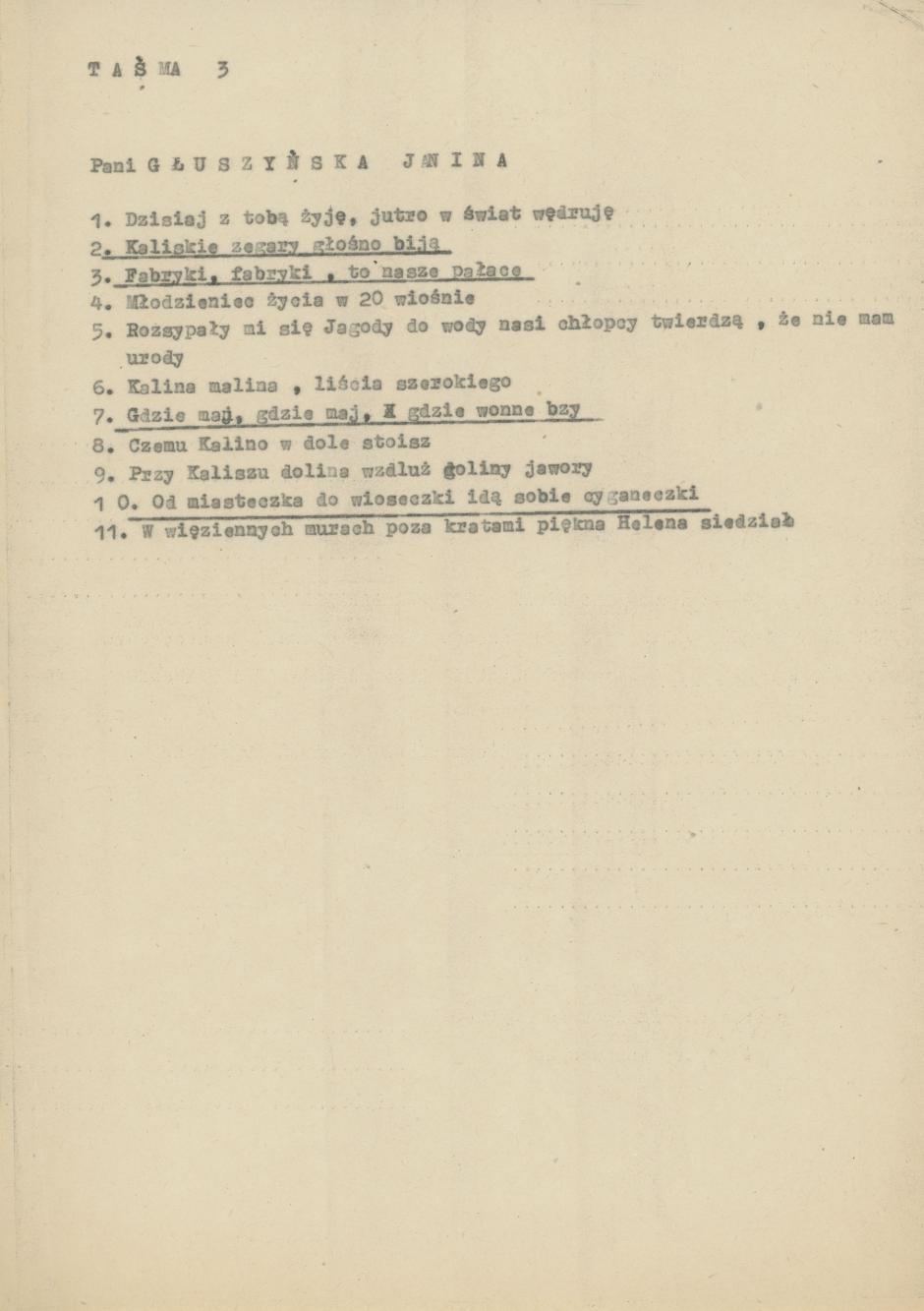 Lista piosenek - taśma 3