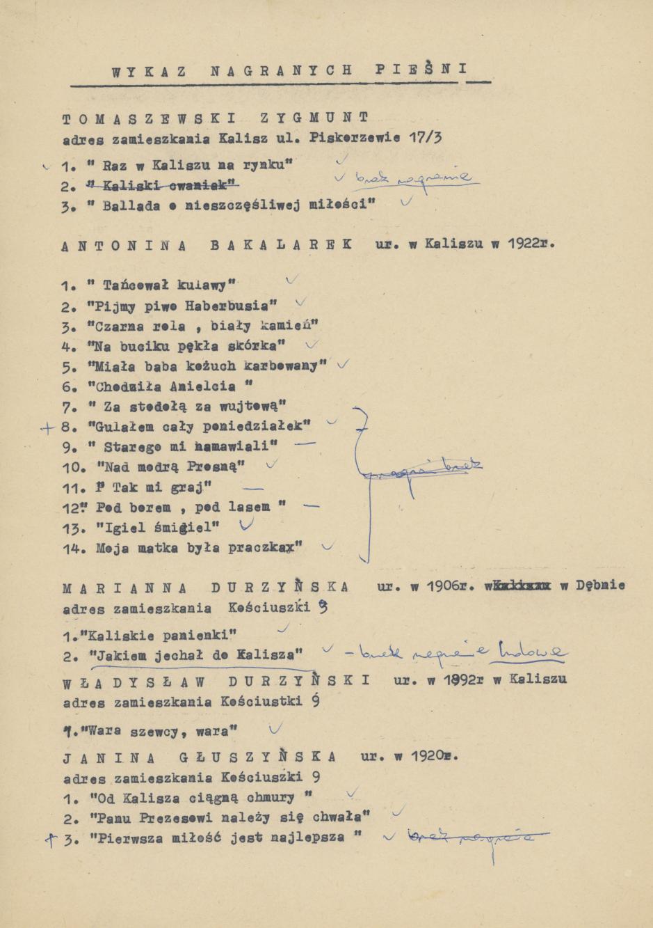 Lista piosenek - taśma 2