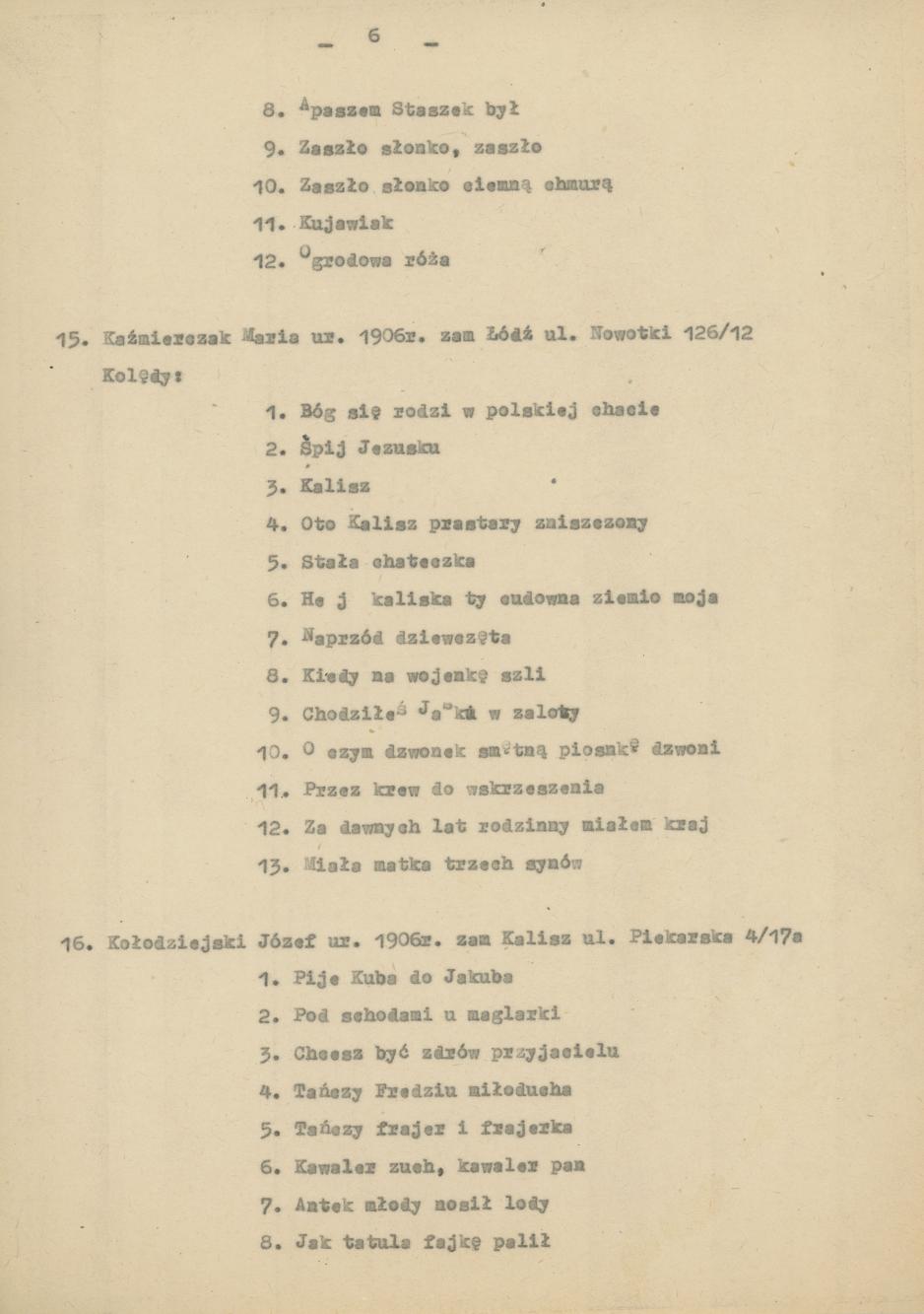 Wykaz uczestników Konkursu folklorystycznego miasta Kalisza 1976/77, cz. 1