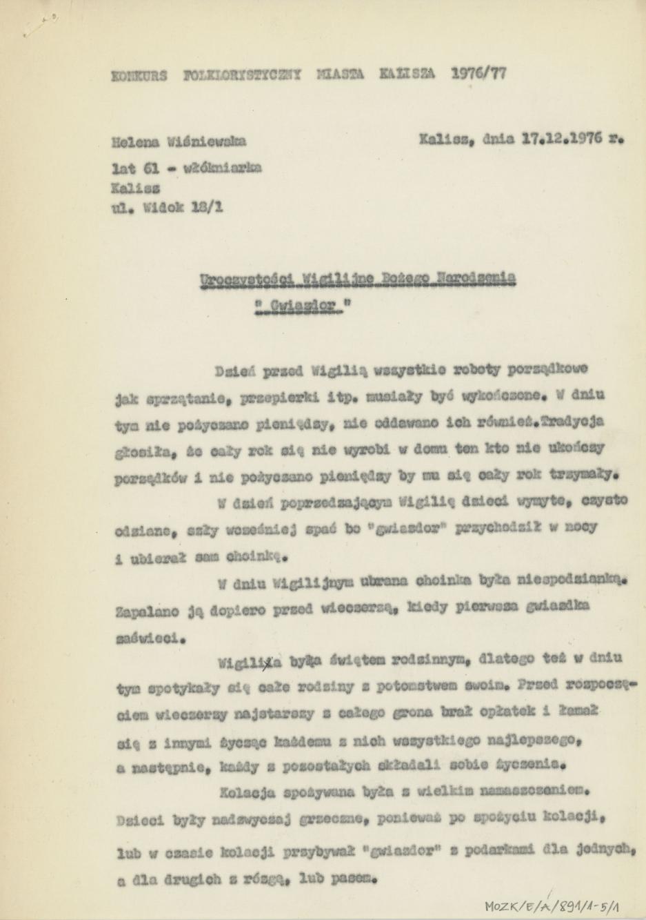 Uroczystości wigilijne Bożego Narodzenia "Gwiazdor"