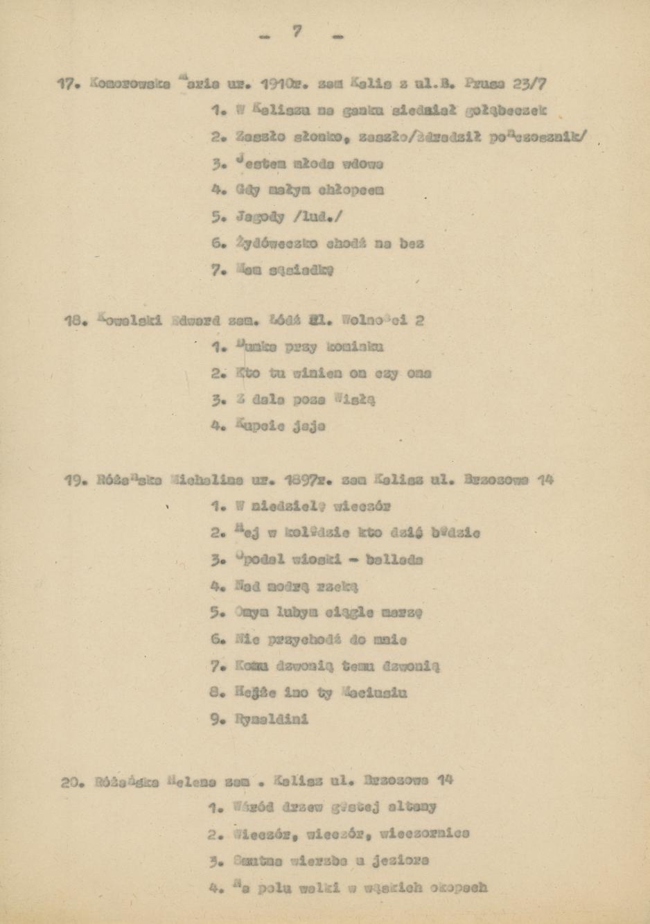 Wykaz uczestników Konkursu folklorystycznego miasta Kalisza 1976/77, cz. 1