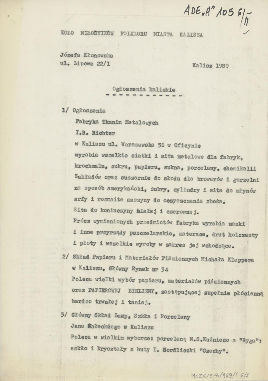 Ogłoszenia kaliskie