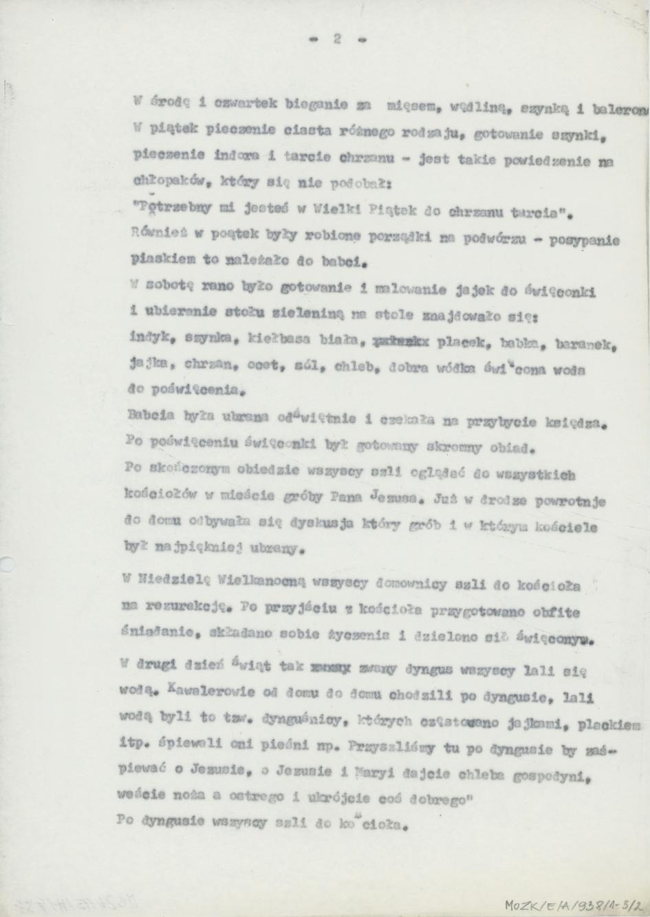 Opowiadanie z dawnych lat z przygotowań od ostatków do Wielkanocy