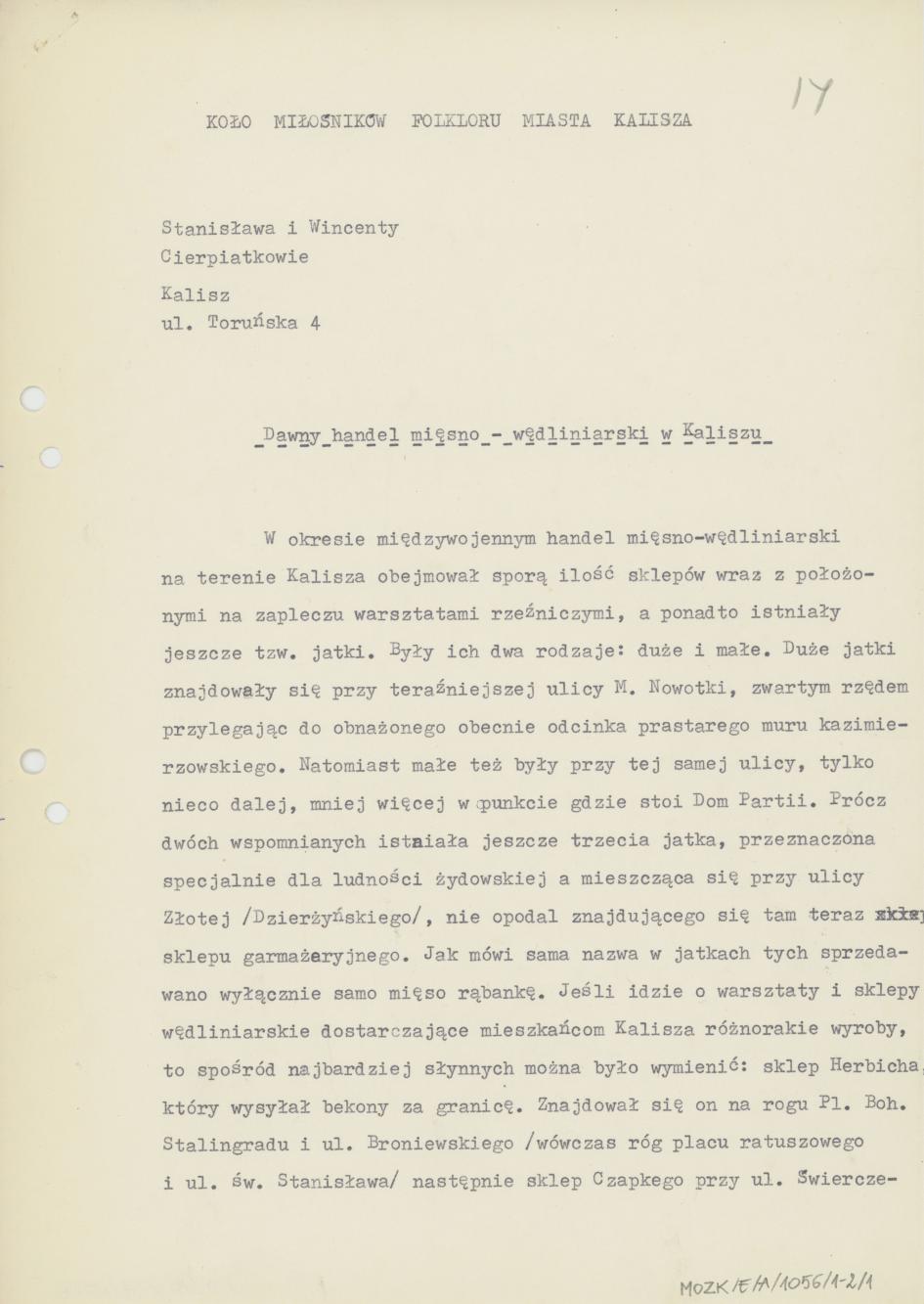 Dawny handel mięsno-wędliniarski w Kaliszu