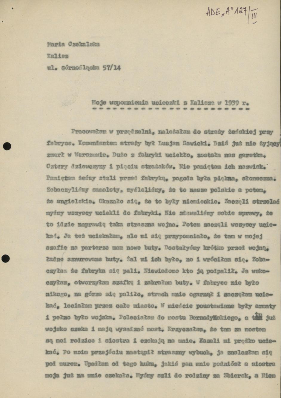 Moje wspomnienia ucieczki z Kalisza w 1939 r.