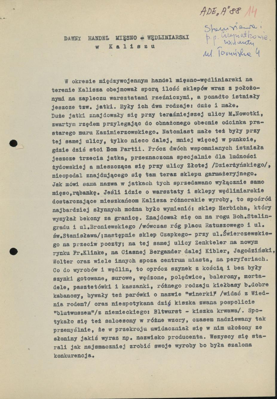 Dawny handel mięsno-wędliniarski w Kaliszu