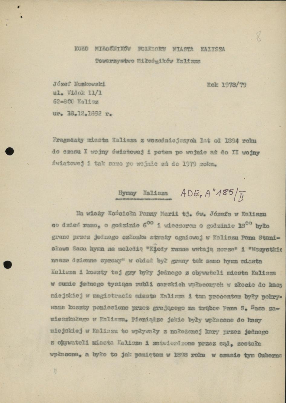 Fragmenty z  historii Kalisza 1894-1979