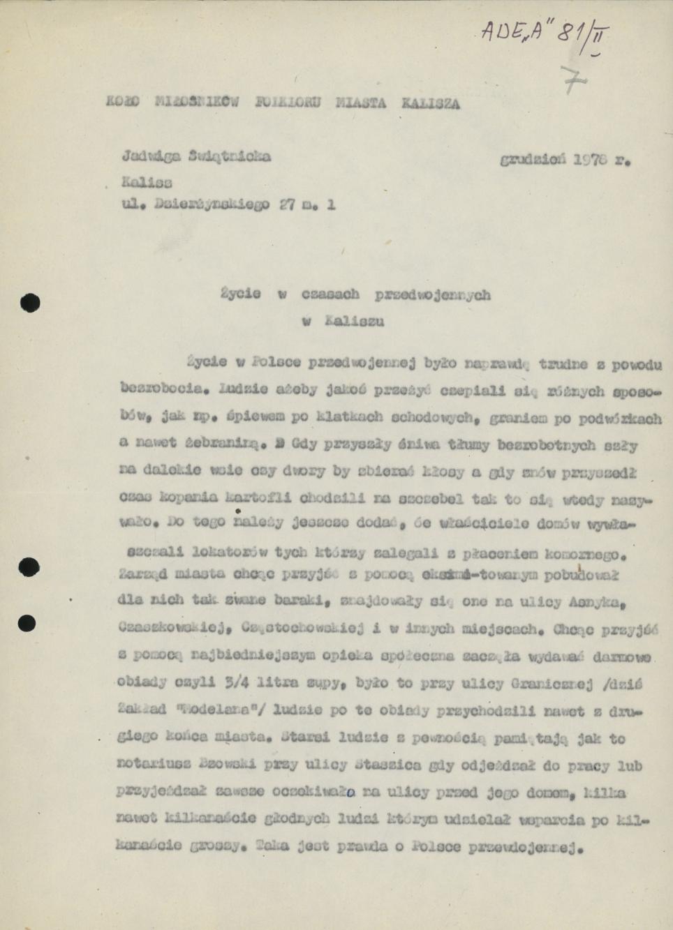 Życie w czasach przedwojennych w Kaliszu