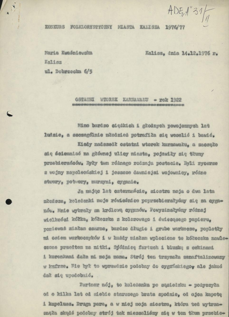 Ostatni wtorek karnawału - rok 1922