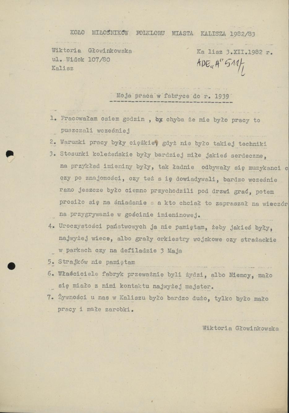 Moja praca w fabryce do r. 1939