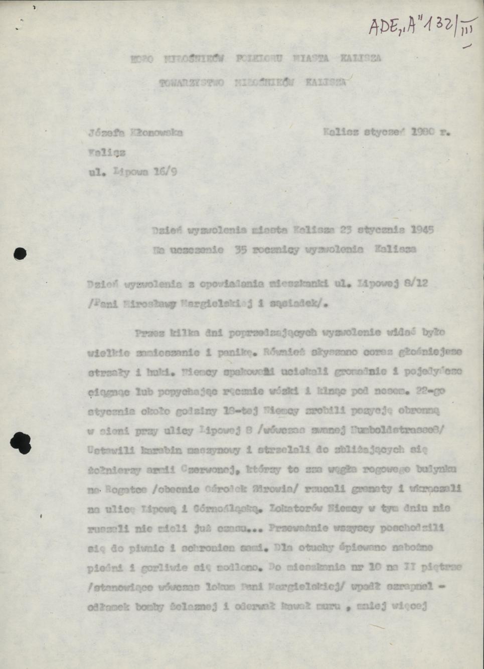 Dzień wyzwolenia miasta Kalisza 23 stycznia 1945