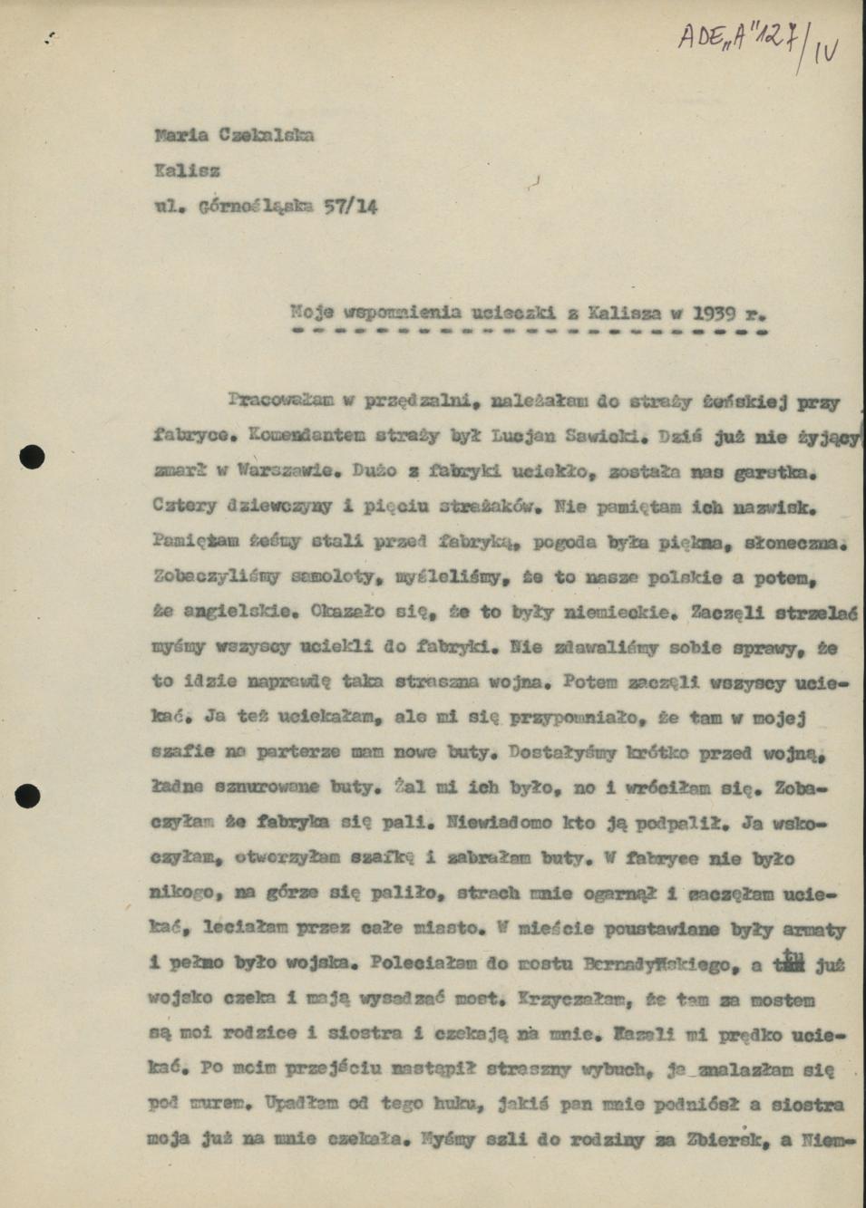 Moje wspomnienia ucieczki z Kalisza w 1939 r.