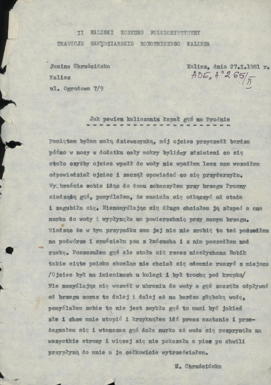 Jak pewien kaliszanin łapał gęś na Prośnie