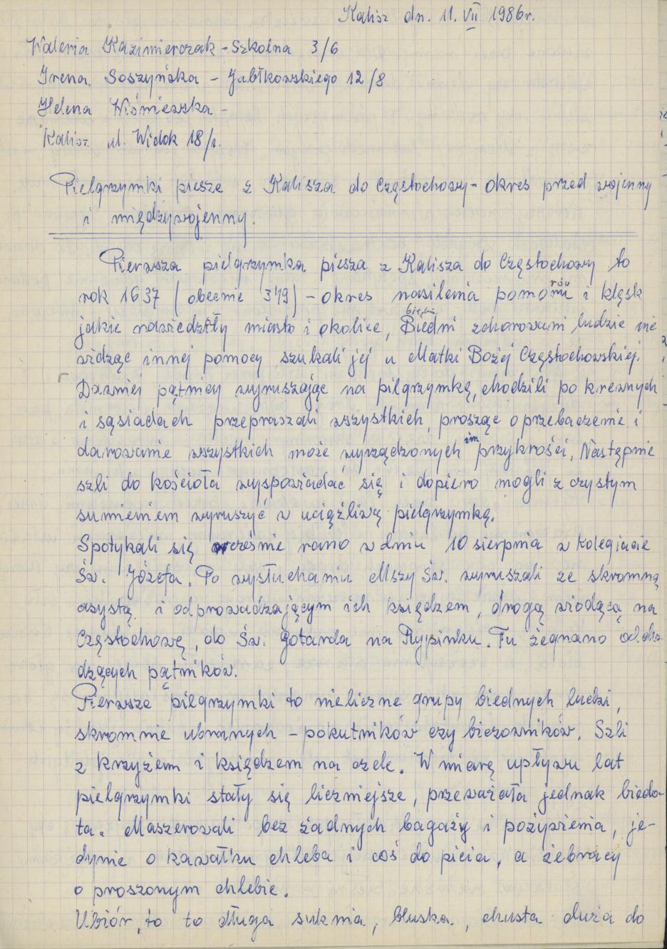 Pielgrzymki piesze z Kalisza do Częstochowy - okres przedwojenny i międzywojenny