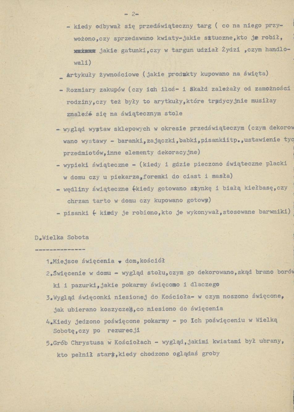 Kwestionariusz z pytaniami  dotyczącymi Świąt Wielkanocnych