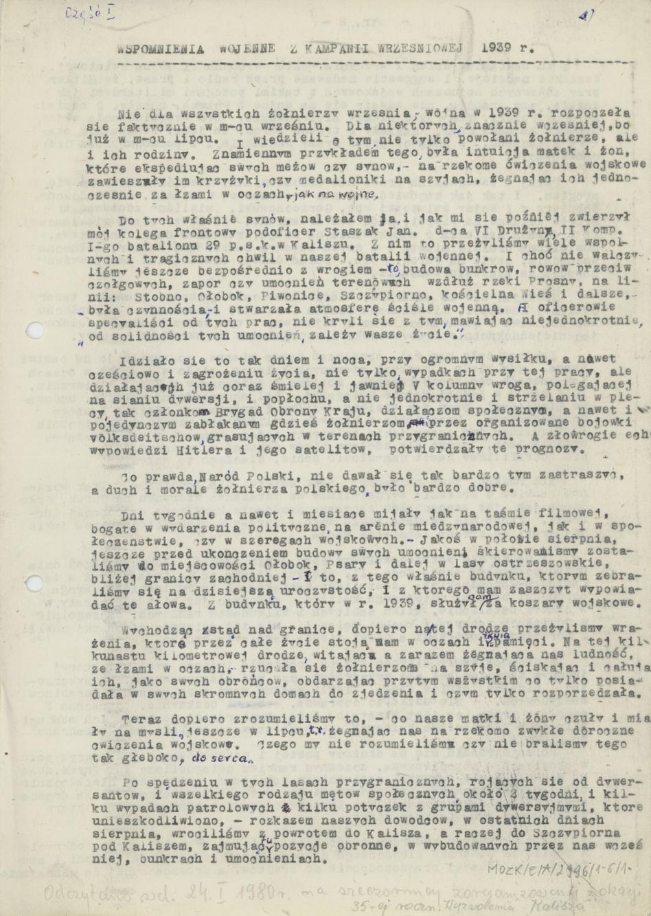 Wspomnienia wojenne z Kampanii Wrześniowej 1939 r.