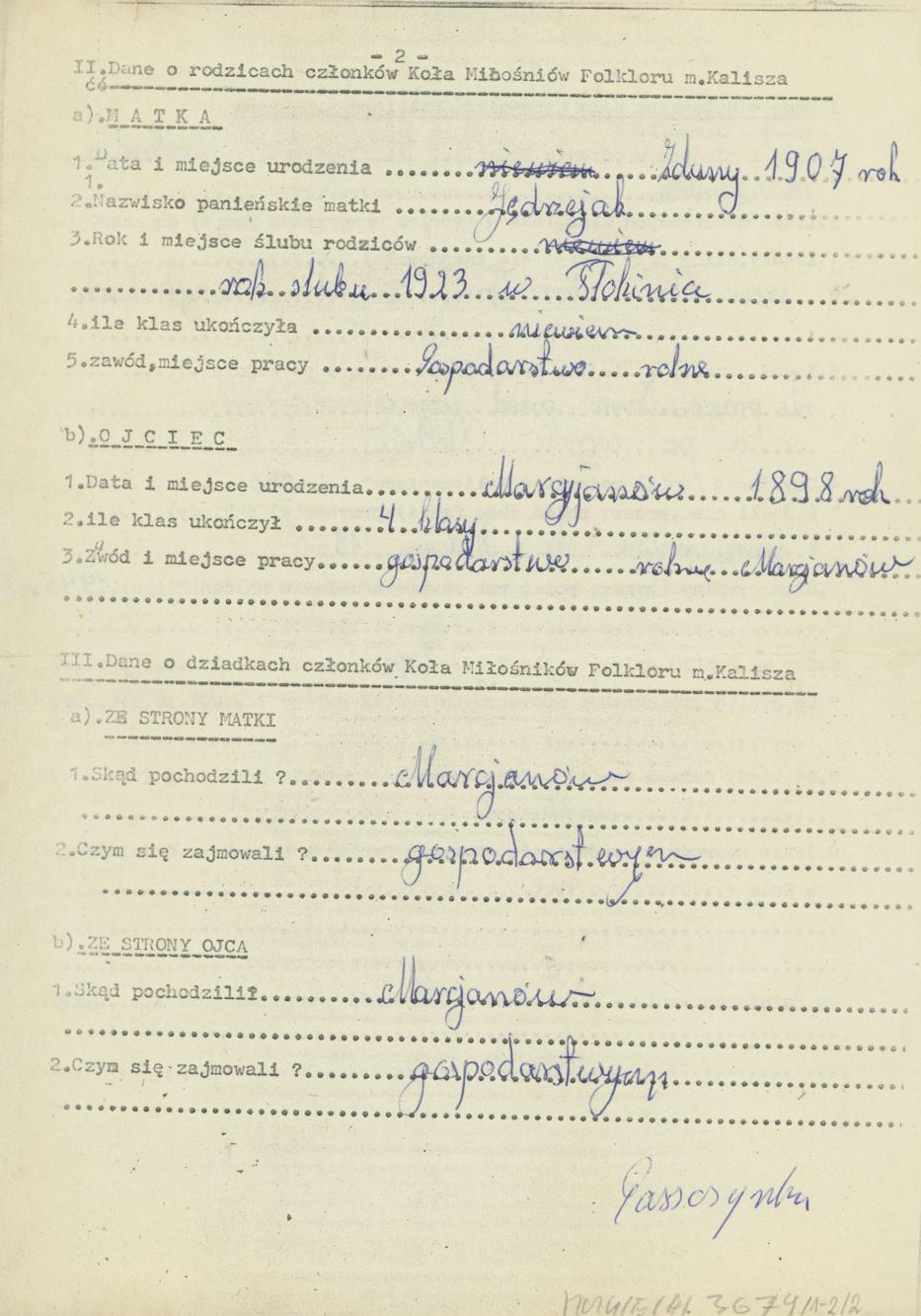 Leokadia Gaszczyńska - kwestionariusz osobowy