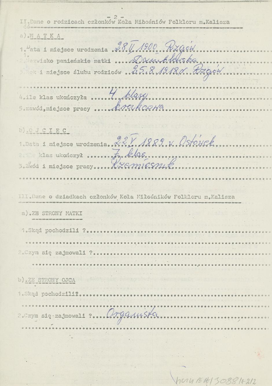 Helena Kosmowska - kwestionariusz osobowy