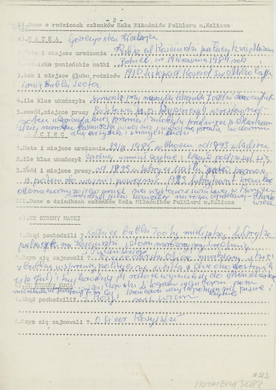 Genowefa Górczyńska - kwestionariusz osobowy