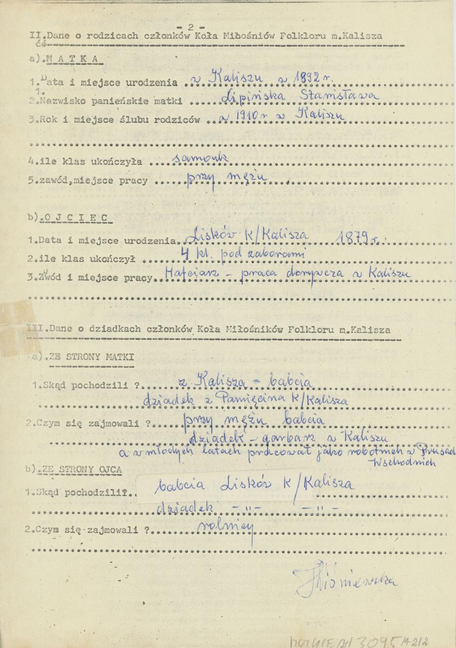 Helena Wiśniewska - kwestionariusz osobowy