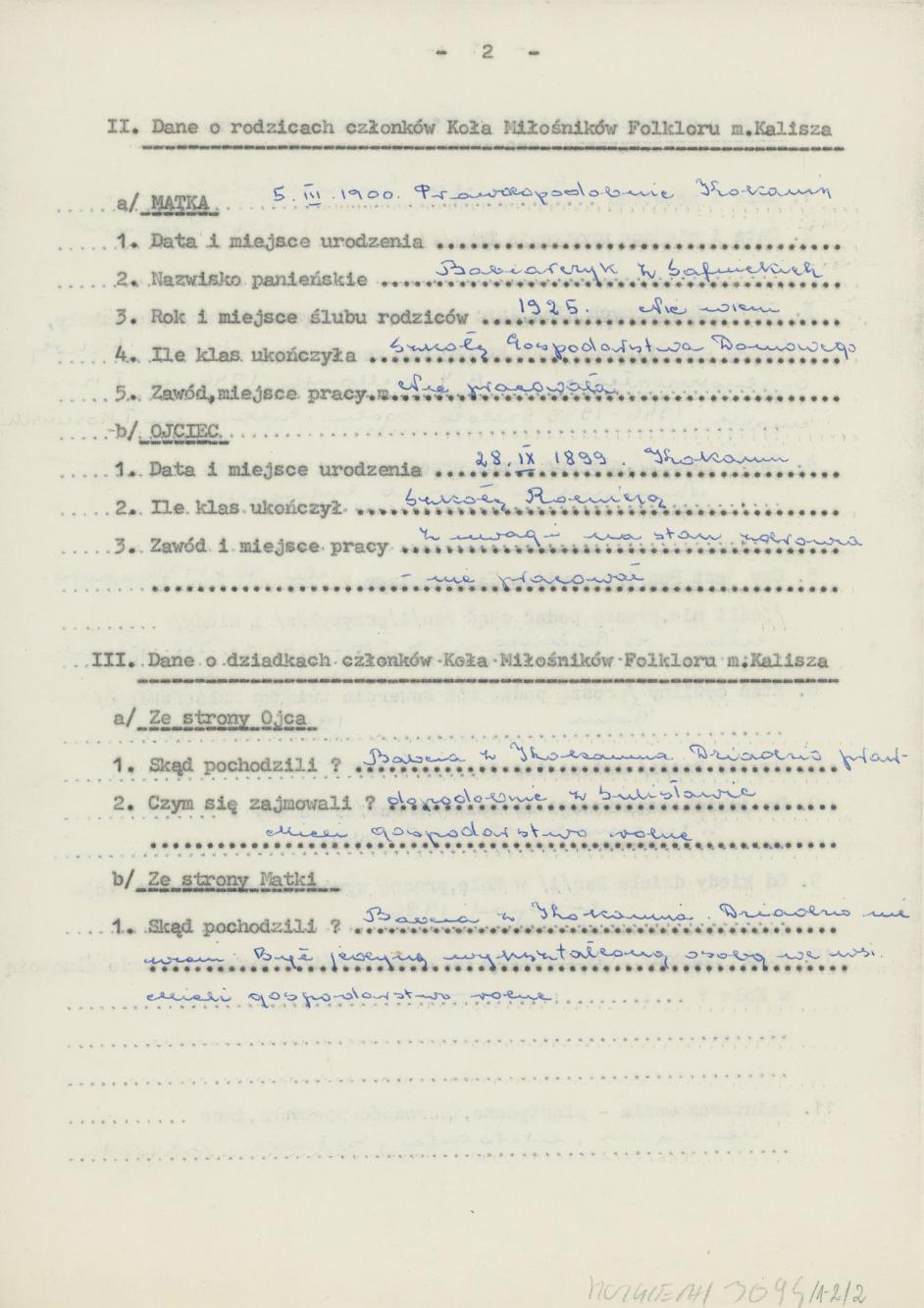 Genowefa Duchożewska - kwestionariusz osobowy