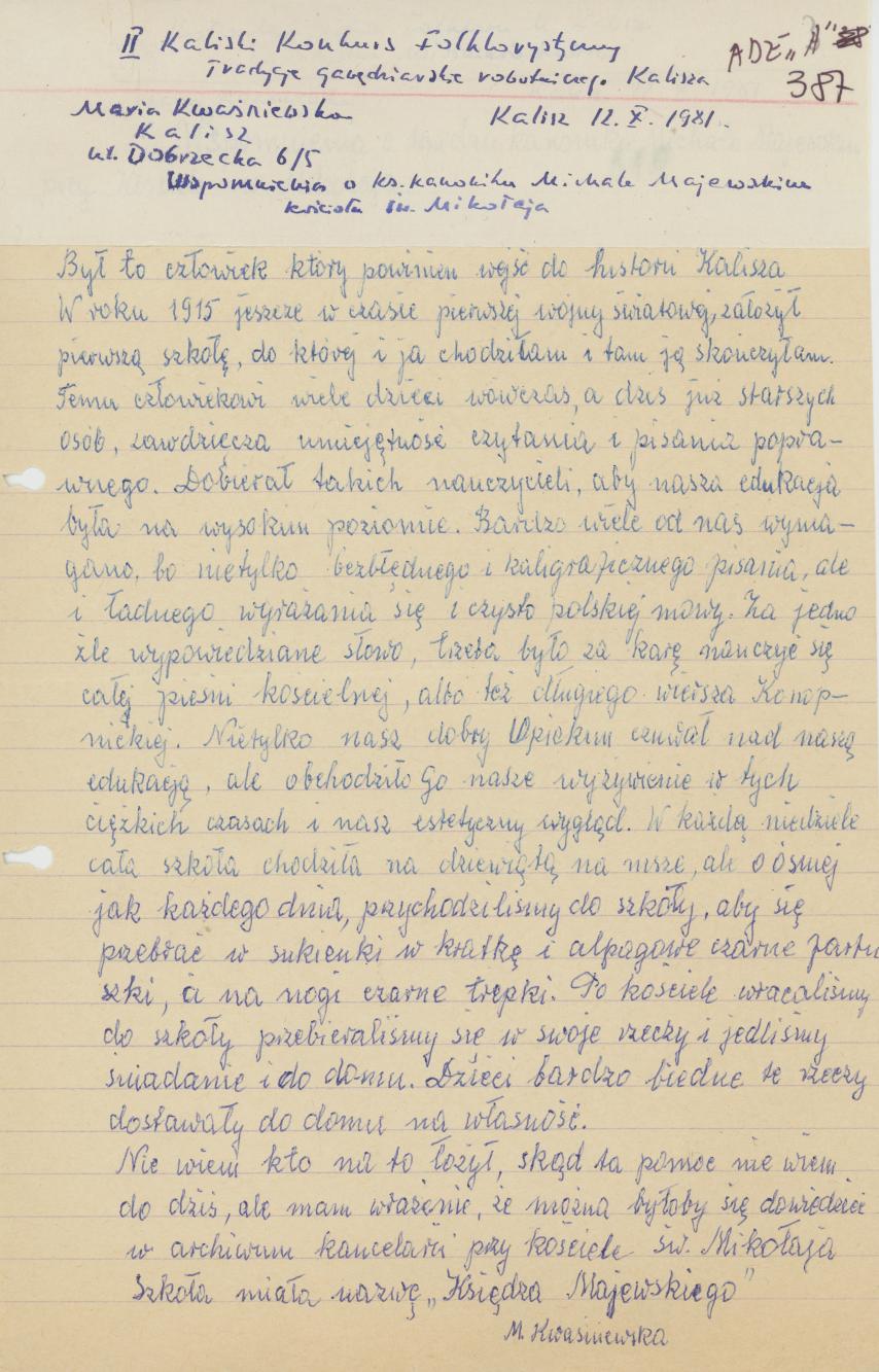 Wspomnienia o ks. kanoniku Michale Majewskim kościoła św. Mikołaja