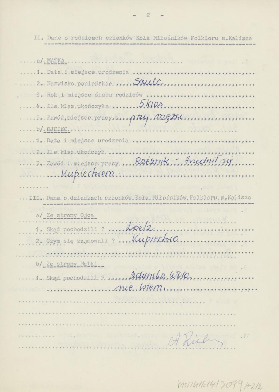 Antoni Zieliński - kwestionariusz osobowy